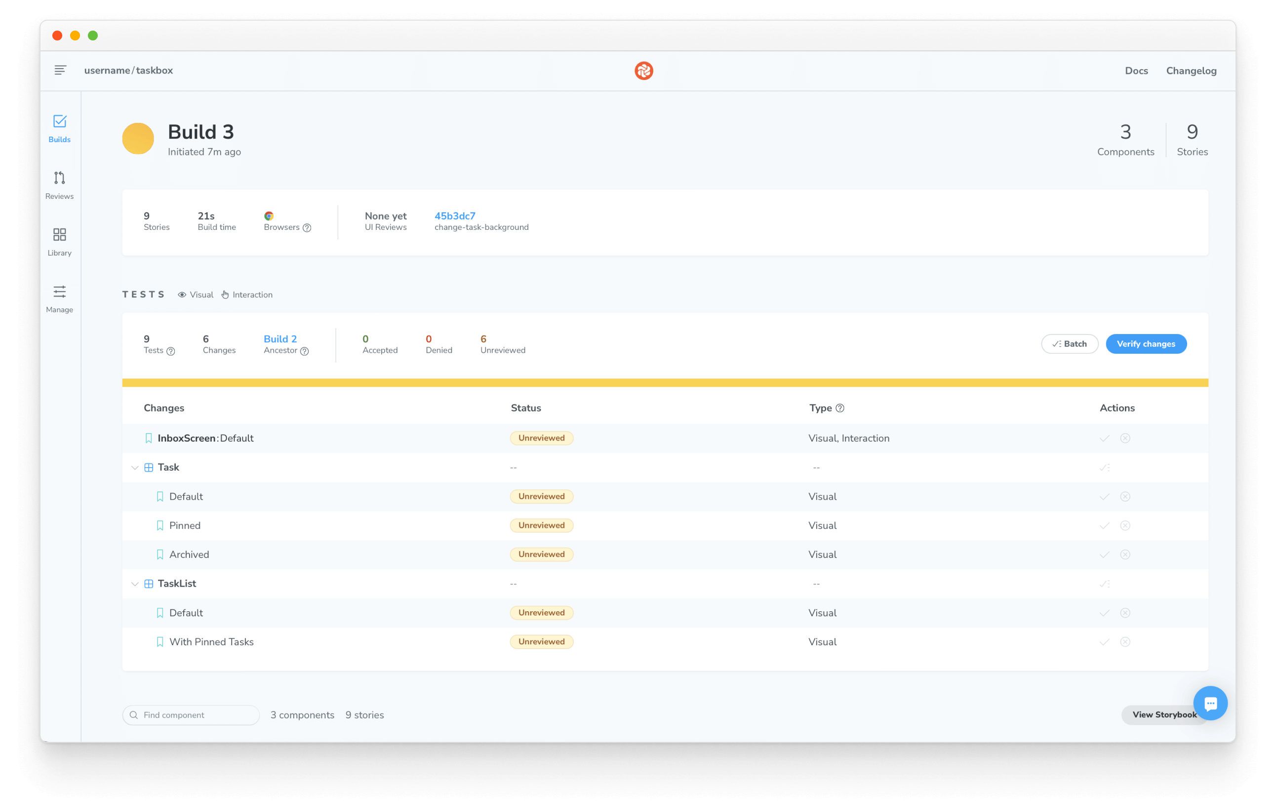 Chromatic が変更を検知した